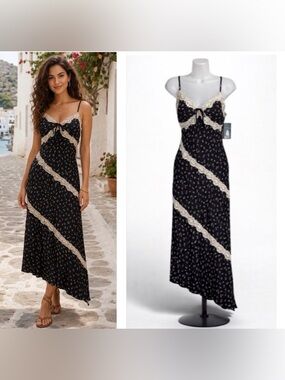 Y2K Whimsigoth Babydoll Slip Dress XXS Lace Coquette Fairy Grunge Dark Romantic